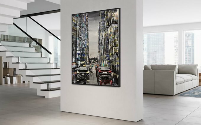 Peinture abstraite moderne, liosettini art, Fusion citadine - 116cm x 89cm