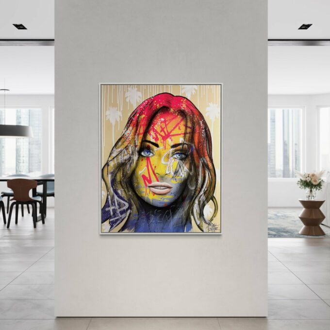 Tableau contemporain coloré, liosettini art, Palm Girl - 92cm x 73cm