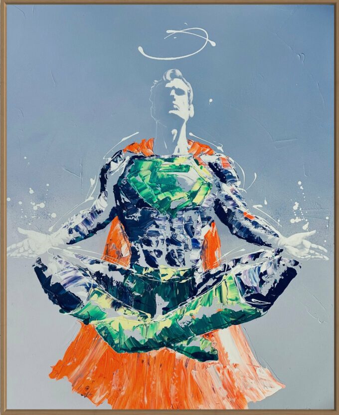 Création artistique en live, liosettini art, Superman meditation