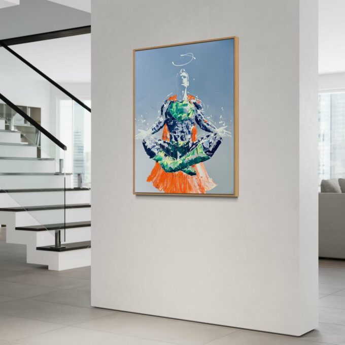 Artiste peintre contemporain, liosettini art, Superman meditation - 100cm x 81cm (Copie)