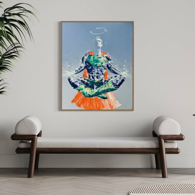 Peinture en direct pour événement, liosettini art, Superman meditation - 100cm x 81cm (Copie)