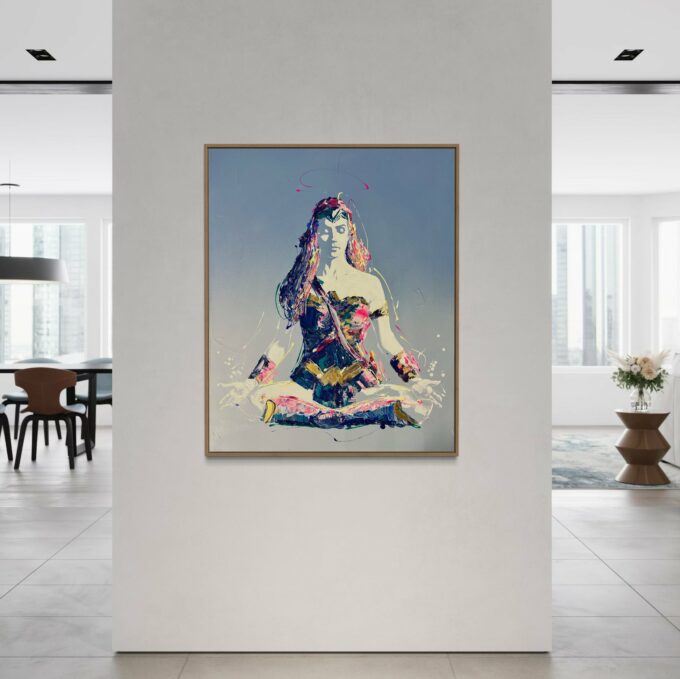 Performance Live Painting, liosettini art, Wonder woman meditation - 100cm x 81cm