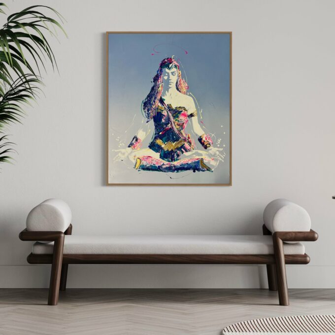 Œuvre contemporaine unique, liosettini art, Wonder woman meditation - 100cm x 81cm