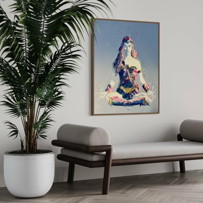 Peinture énergique et vibrante, liosettini art, Wonder woman meditation - 100cm x 81cm